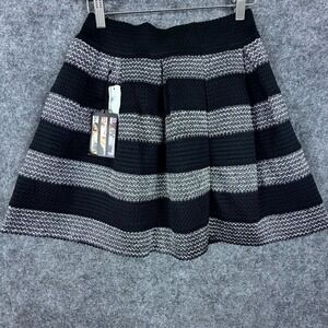 Fsr Mini Skirt Womens Large Black Silver Striped Textured Pleated Stretch Career
